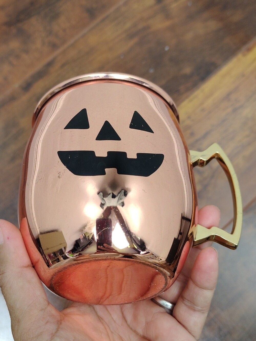 Copper Moscow Mule Jack-O'-Lantern Mug with Gold Handle